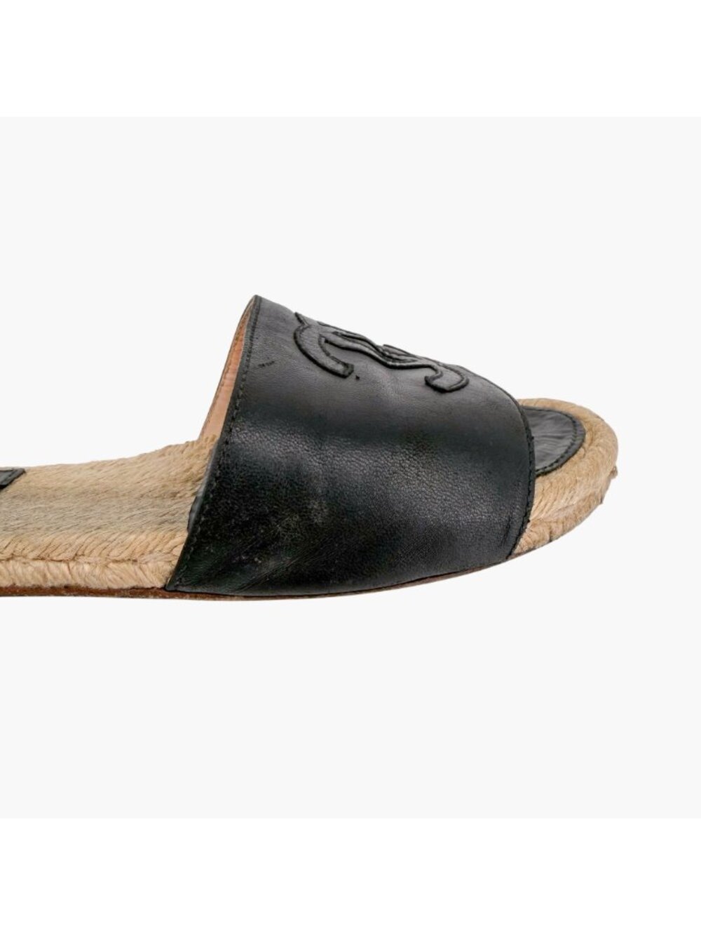 Chanel Black Leather CC Espadrille Slide Sandals Flats Size 38 US 7–7.5 Women's - Picture 9 of 15